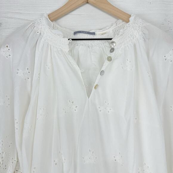 Tart Mia White Eyelet Dress Women L Ruffle Hem Peasant Dainty Cotton Cottagecore - Picture 4 of 15